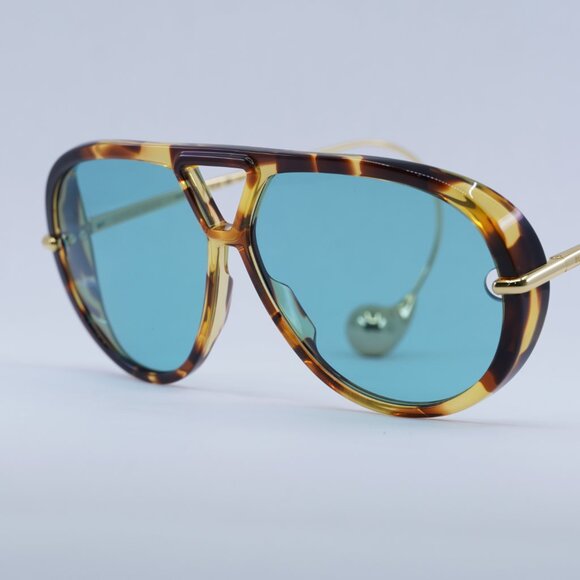 Bottega Veneta BV1273S 007 Sunglasses Havana/Gold Geometric Frame, Green Lenses main image 13
